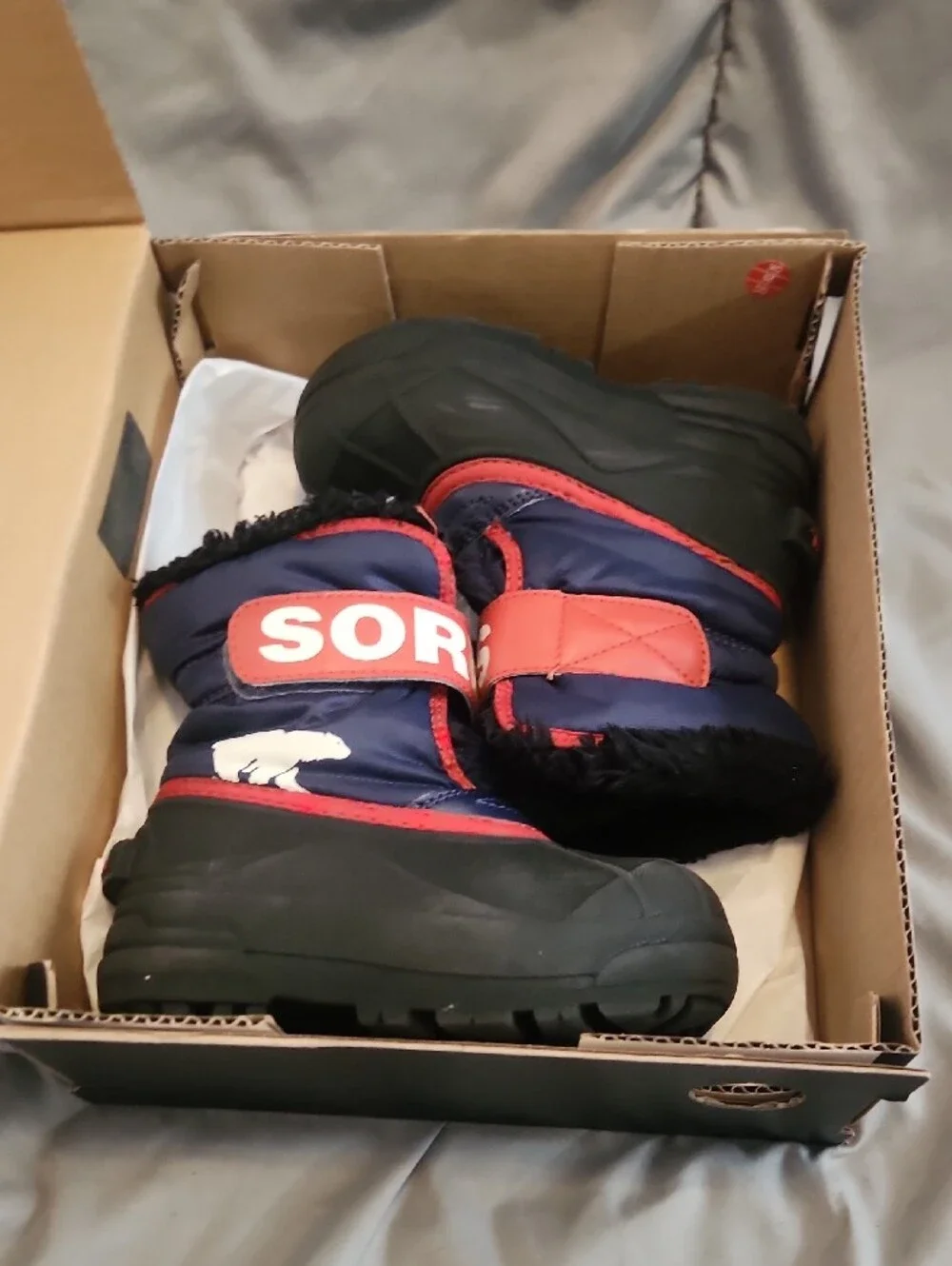 Sorel Navy & Red Insulated Kids Snow Boots